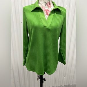 ALFANI V-NECK RIBBED POLO TOP